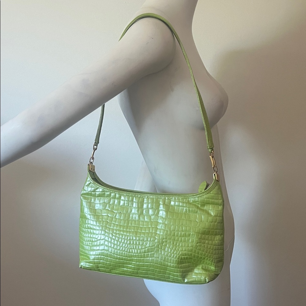 Ohhi Ashley Green Crocodile-Embossed Shoulder Bag
